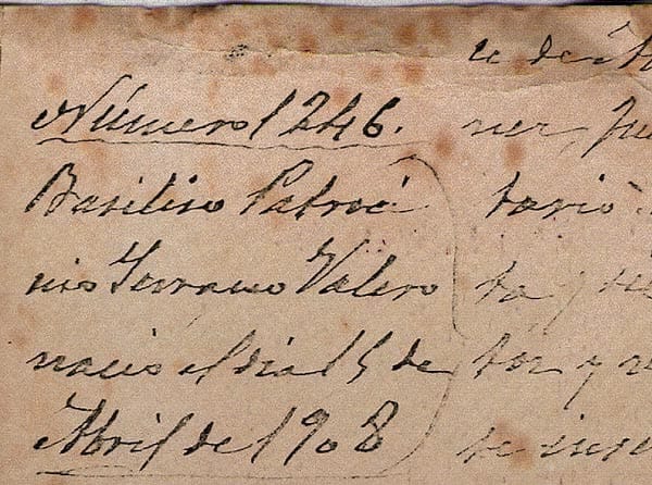 Partida de nacimiento manuscrita de Basiliso Serrano Valero, 15 de abril de 1908